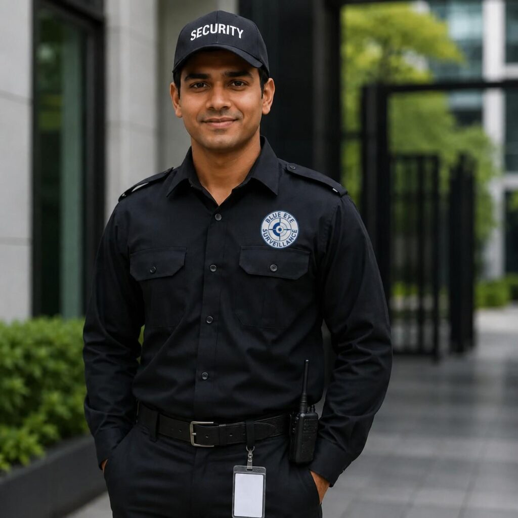 Professional Blue Eye Surveillance security guard providing trusted security guard services in Thane with verified personnel, 24/7 supervision, and defence-led operations.